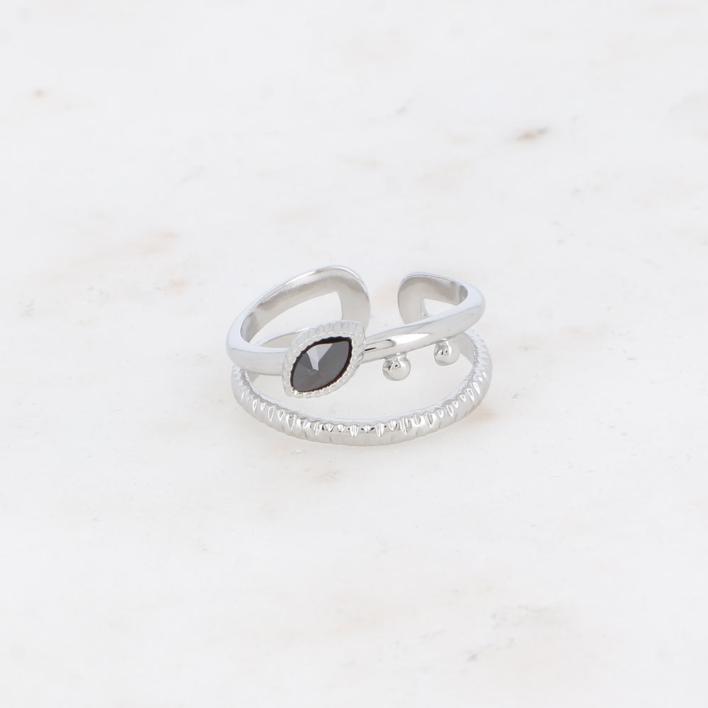 BAGUE DESI - 2 RANGS ET CRISTAL EN AMANDE / DORE OU ARGENT