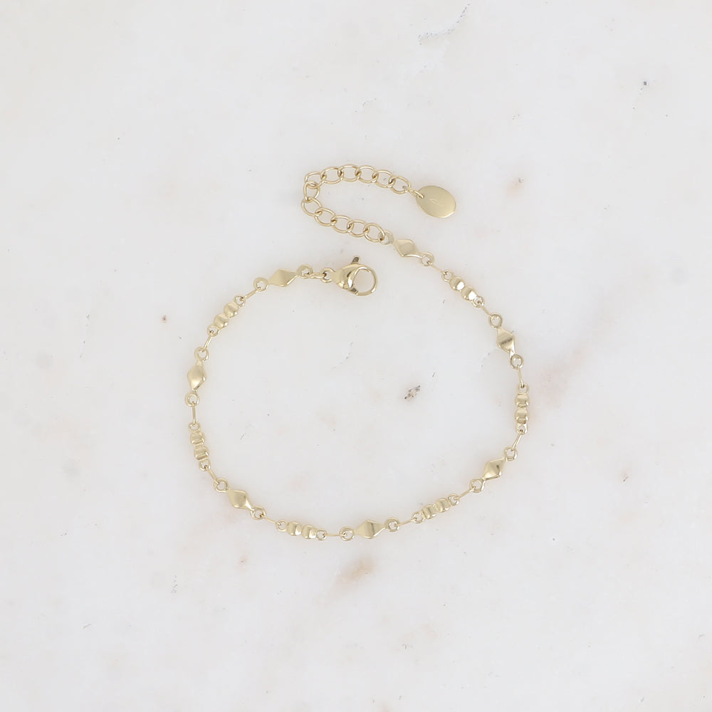 BRACELET - MAILLE 2 GRAINS ET ANNEAUX LOSANGES / DORE OU ARGENT