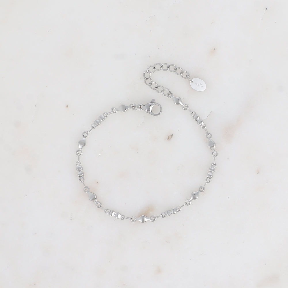 BRACELET - MAILLE 2 GRAINS ET ANNEAUX LOSANGES / DORE OU ARGENT
