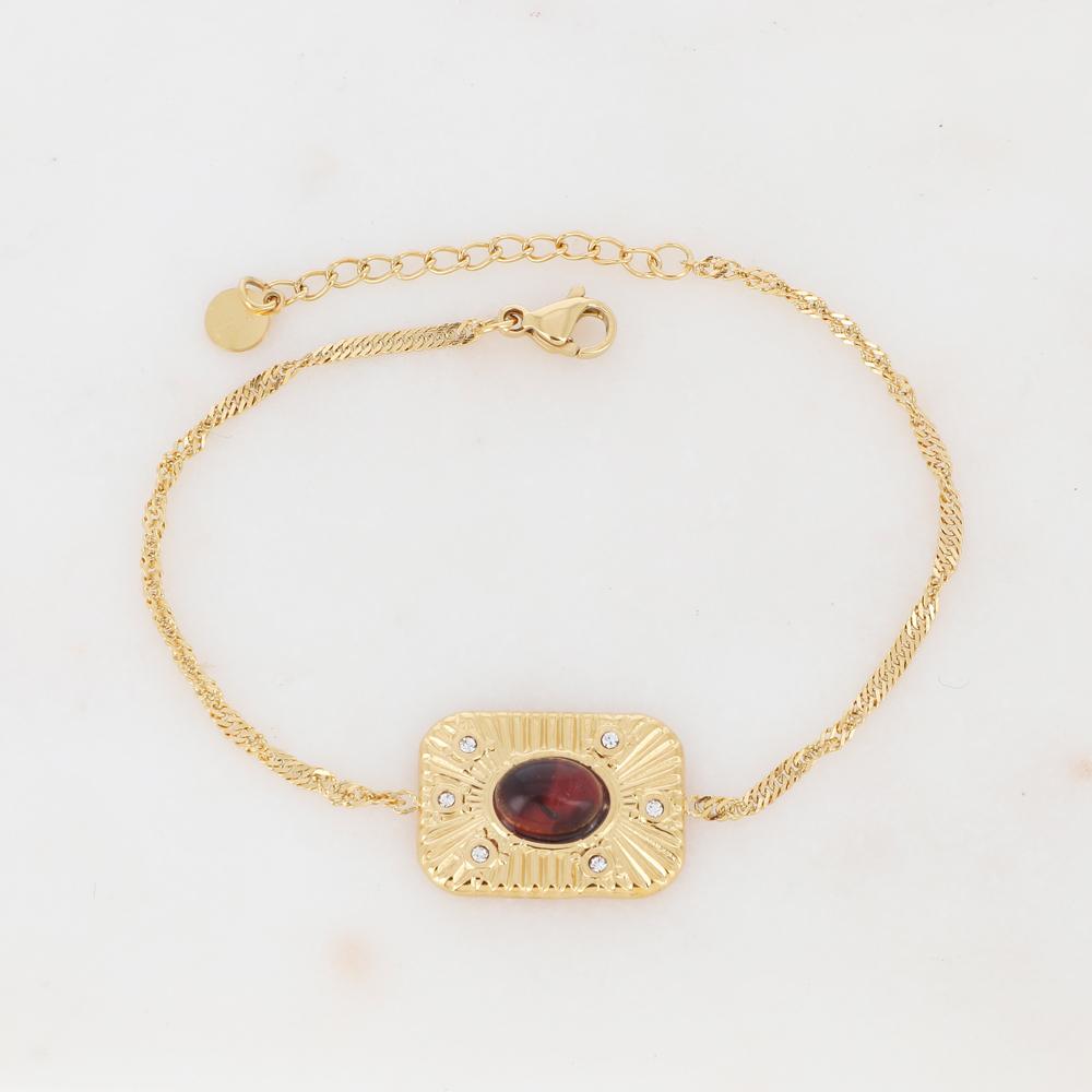 BRACELET AVEC PIECE RECTANGULAIRE, PIERRE NATURELLE ET STRASS