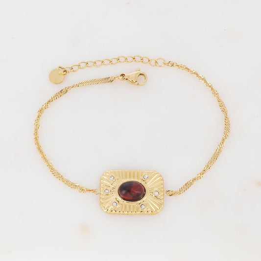 BRACELET AVEC PIECE RECTANGULAIRE, PIERRE NATURELLE ET STRASS