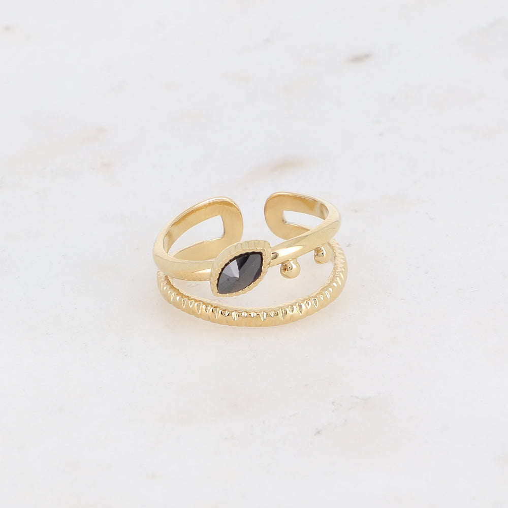 BAGUE DESI - 2 RANGS ET CRISTAL EN AMANDE / DORE OU ARGENT