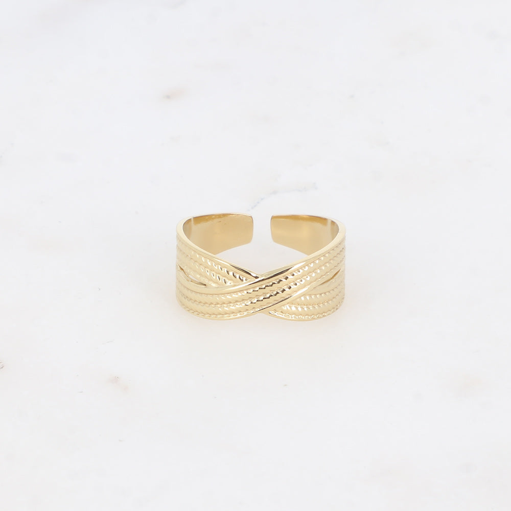 BAGUE - ENTRELACEMENT EN X, ANNEAU TEXTURE / DORE OU ARGENT