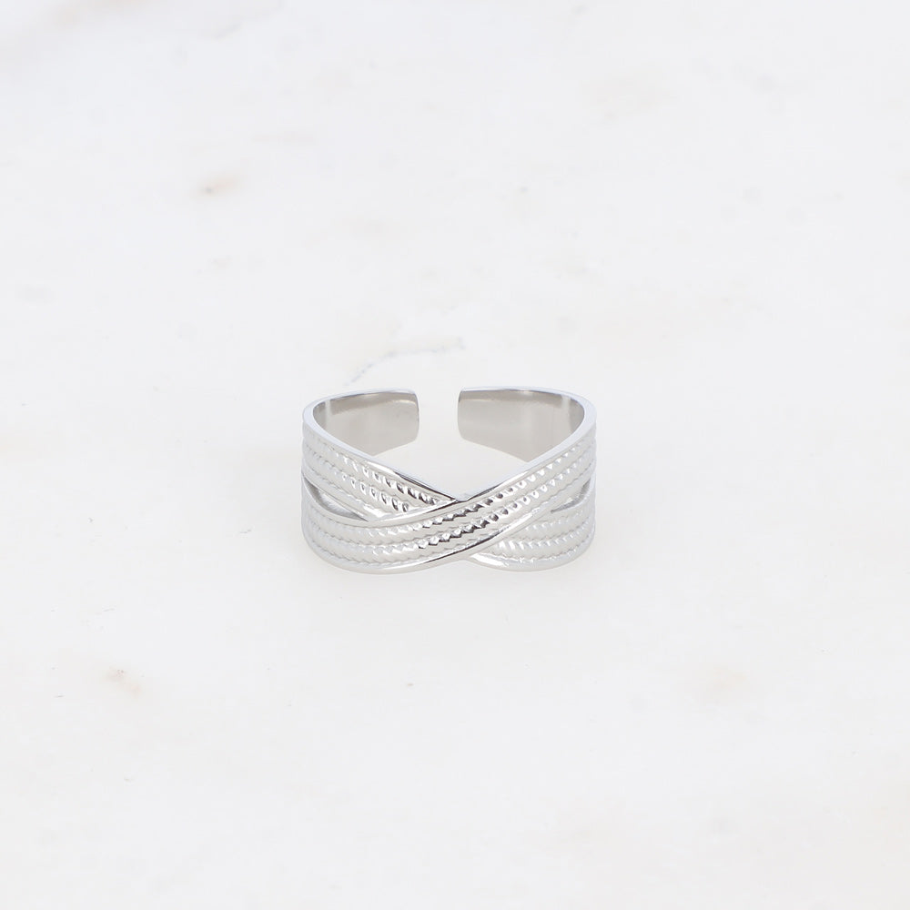 BAGUE - ENTRELACEMENT EN X, ANNEAU TEXTURE / DORE OU ARGENT