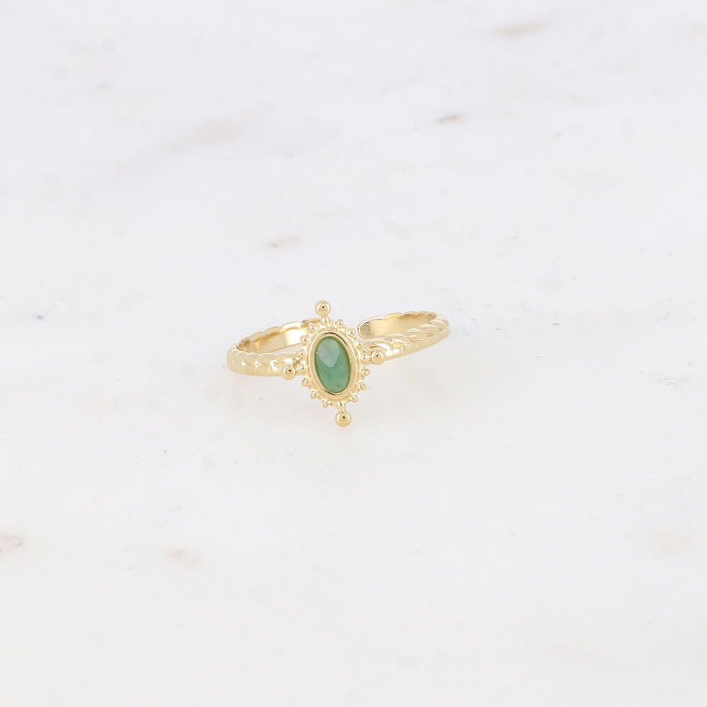 BAGUE KARIMA - PIERRE NATURELLE OVALE / DORE JASPE VERT