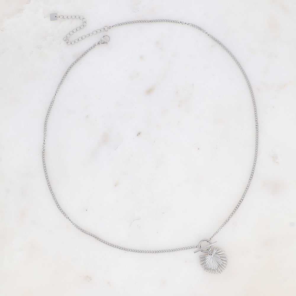 COLLIER - PENDENTIF ANNEAU BARRE ET FEUILLE DE PALMIER