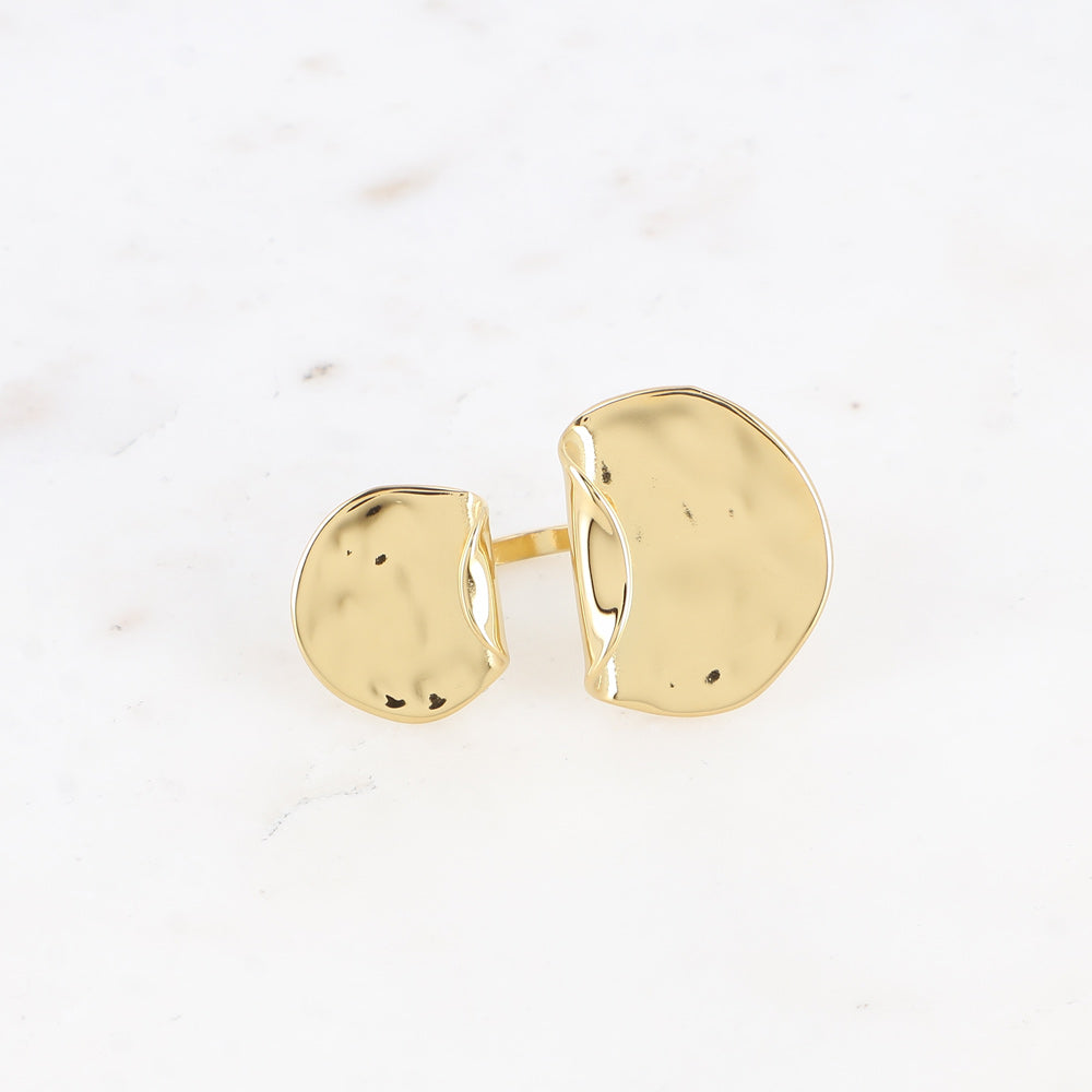 BAGUE- DOUBLE PIECE RONDE RECOURBEE ET MARTELEE / DORE OU ARGENT