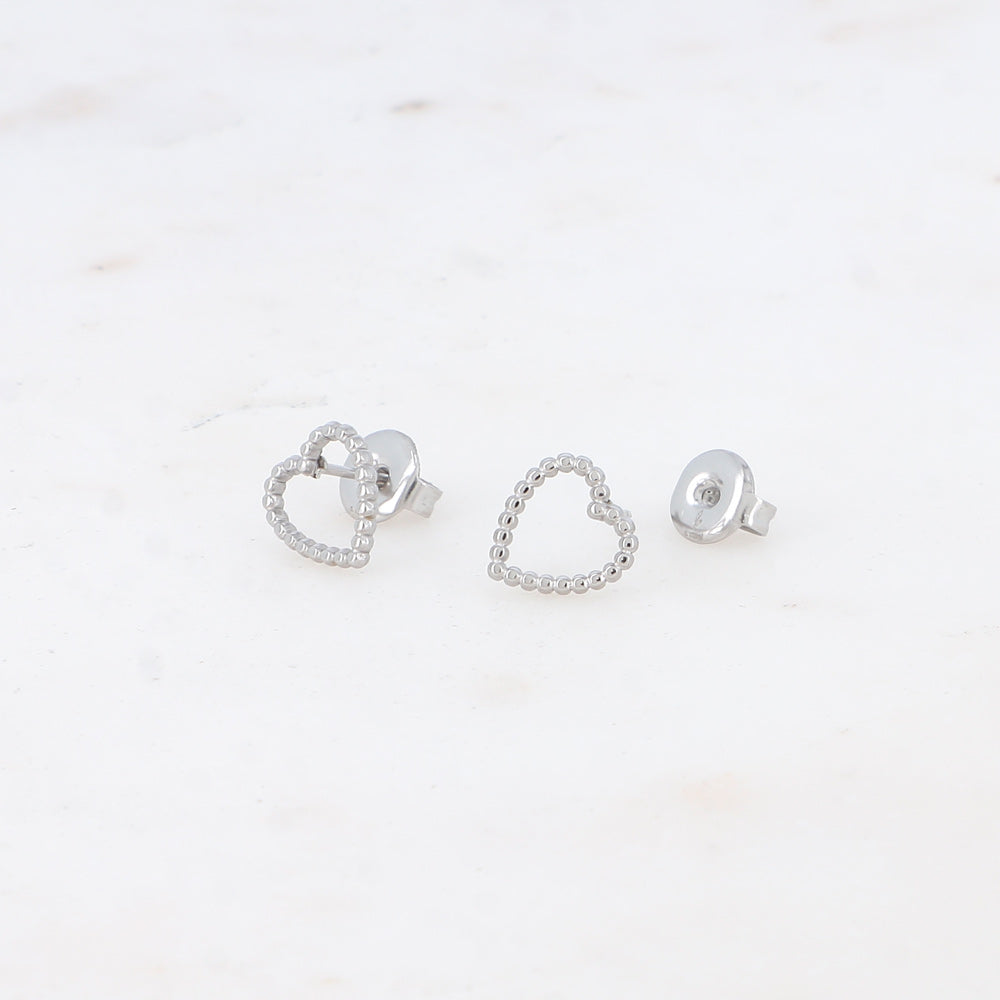 BOUCLES PUCES - COEUR AUX CONTOURS BULLES / DORE OU ARGENT