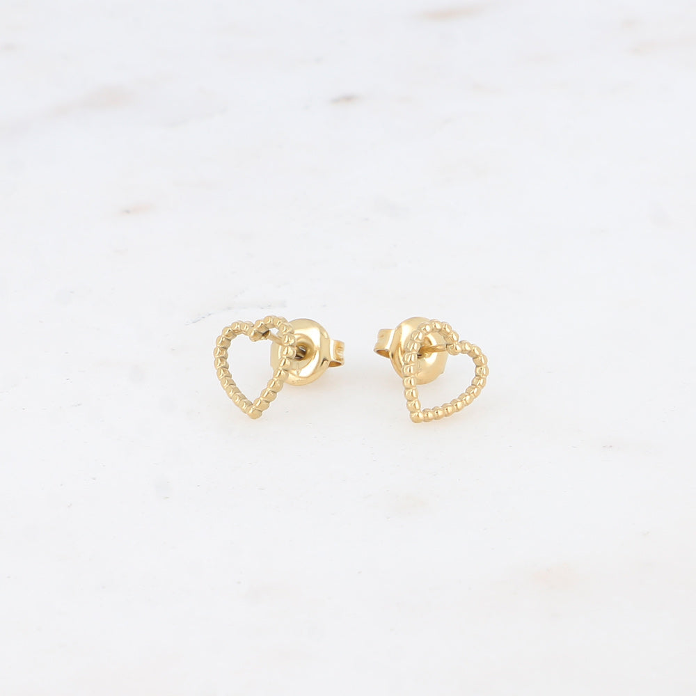 BOUCLES PUCES - COEUR AUX CONTOURS BULLES / DORE OU ARGENT