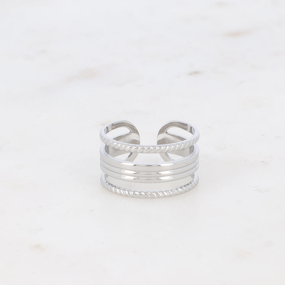 BAGUE DAREN - 3 RANGS, TORSADÉS ET 3 ANNEAUX LISSES