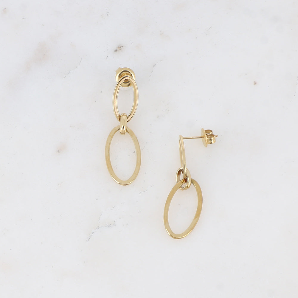BOUCLES PENDANTES LAURIE - 3 ANNEAUX OVALES / DORE OU ARGENT