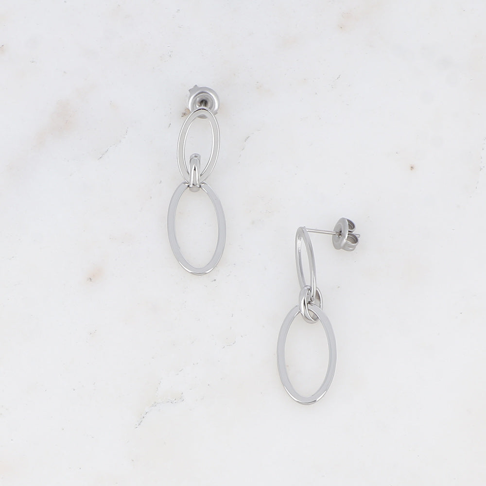 BOUCLES PENDANTES LAURIE - 3 ANNEAUX OVALES / DORE OU ARGENT