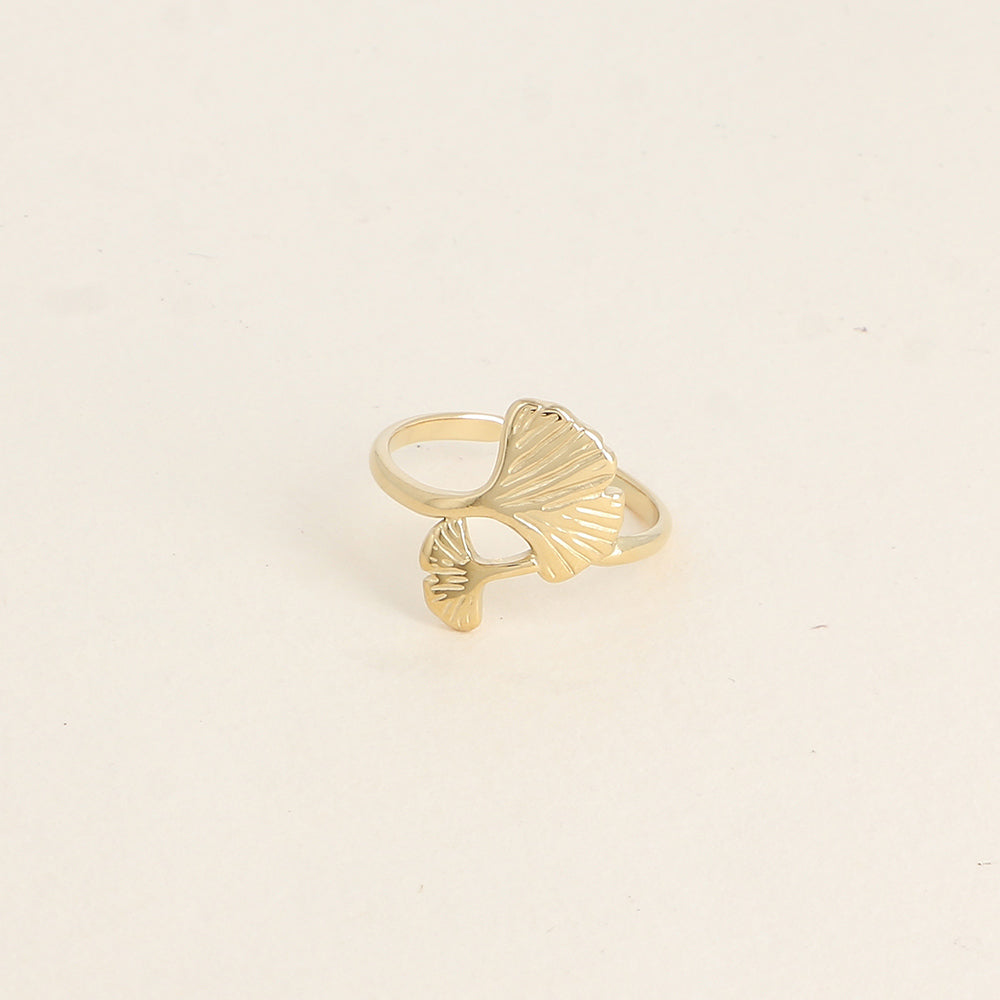 BAGUE - 2 GINKOS / DORE OU ARGENT