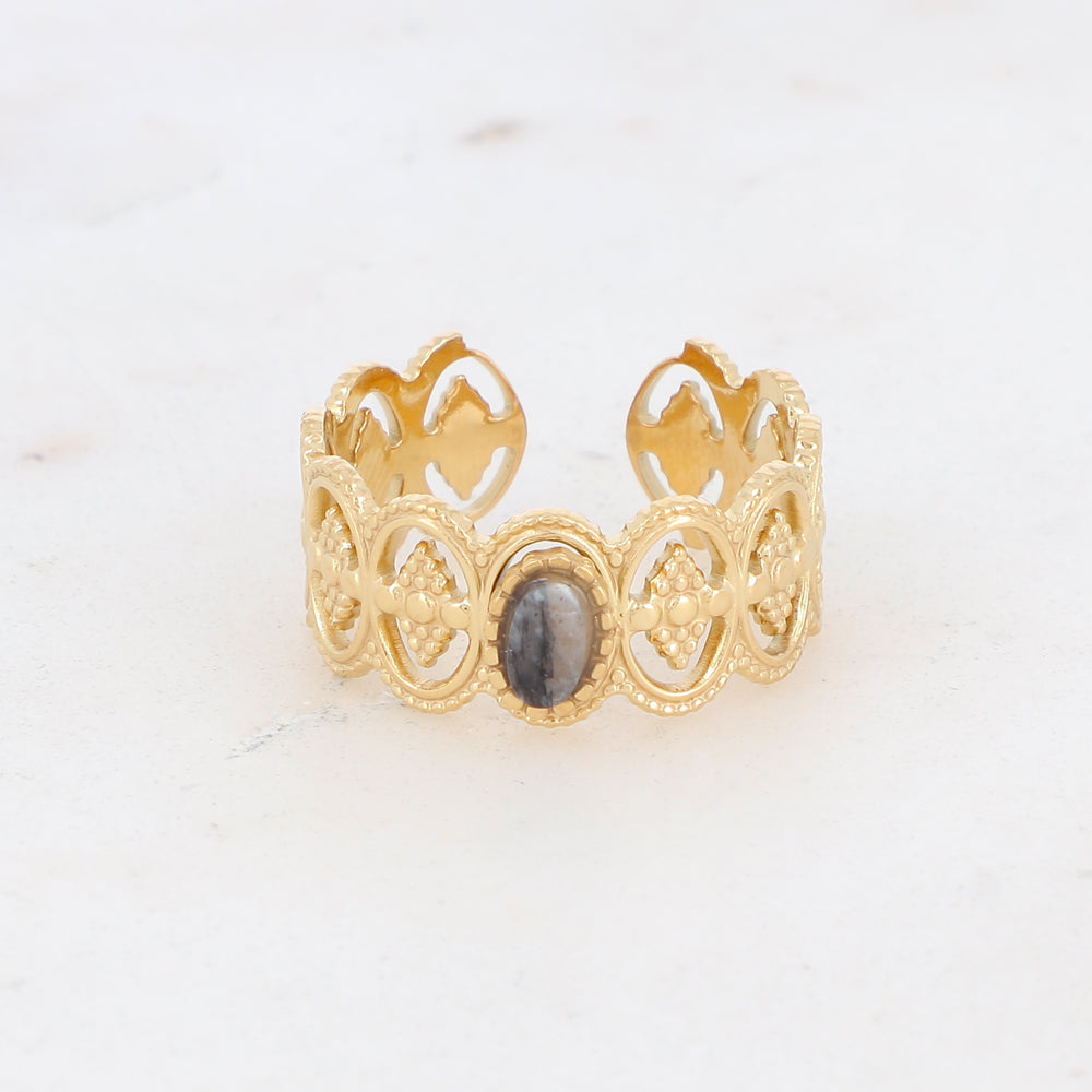 BAGUE SIVETHINE - TEXTUREEE ET AJOURE AVEC PIERRE NATURELLE / DIFFERENTES COULEURS