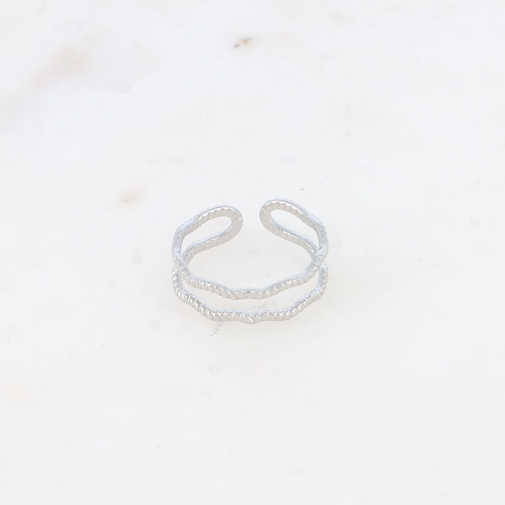 BAGUE - 2 ANNEAUX ZIGZAG STRIE / DORE OU ARGENT