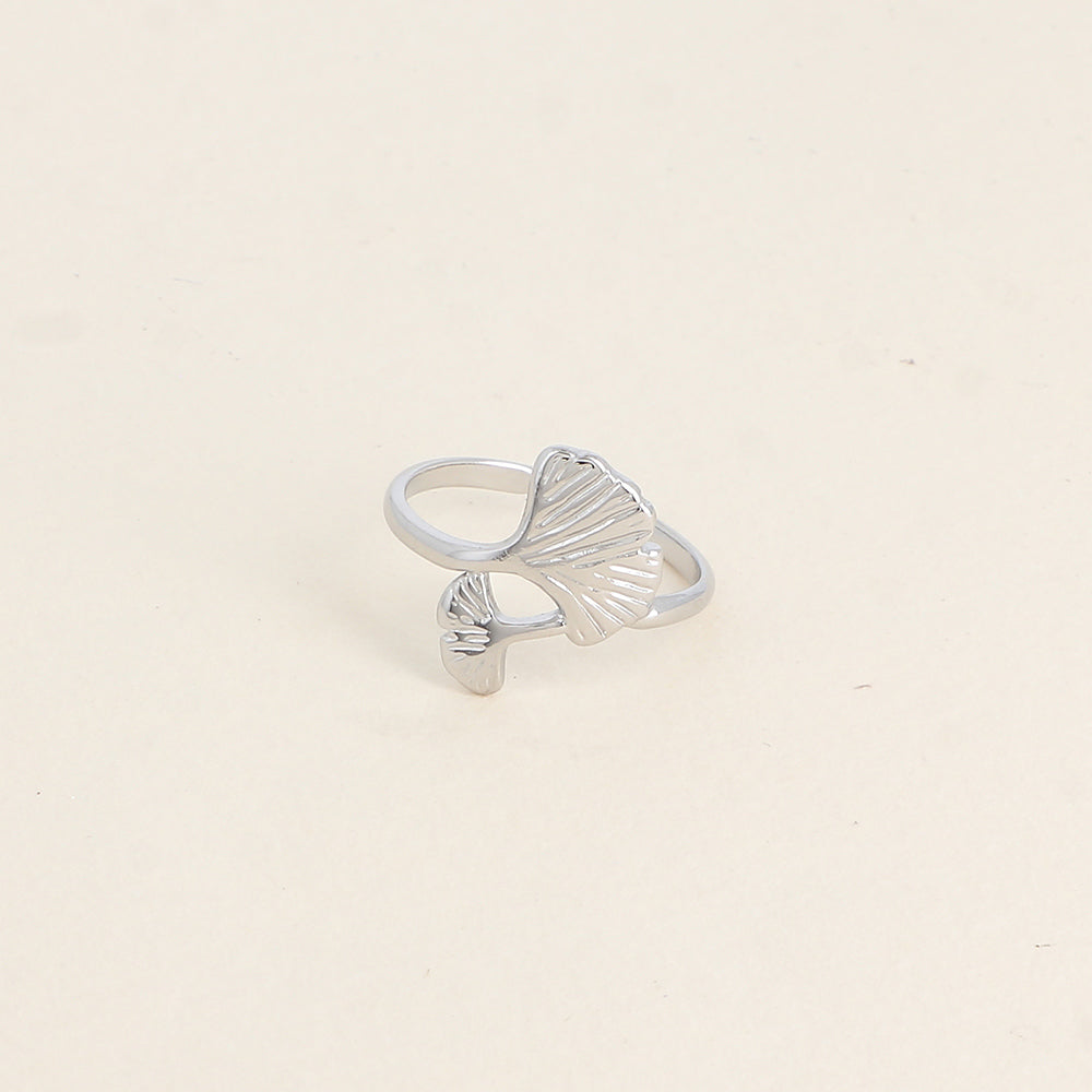 BAGUE - 2 GINKOS / DORE OU ARGENT