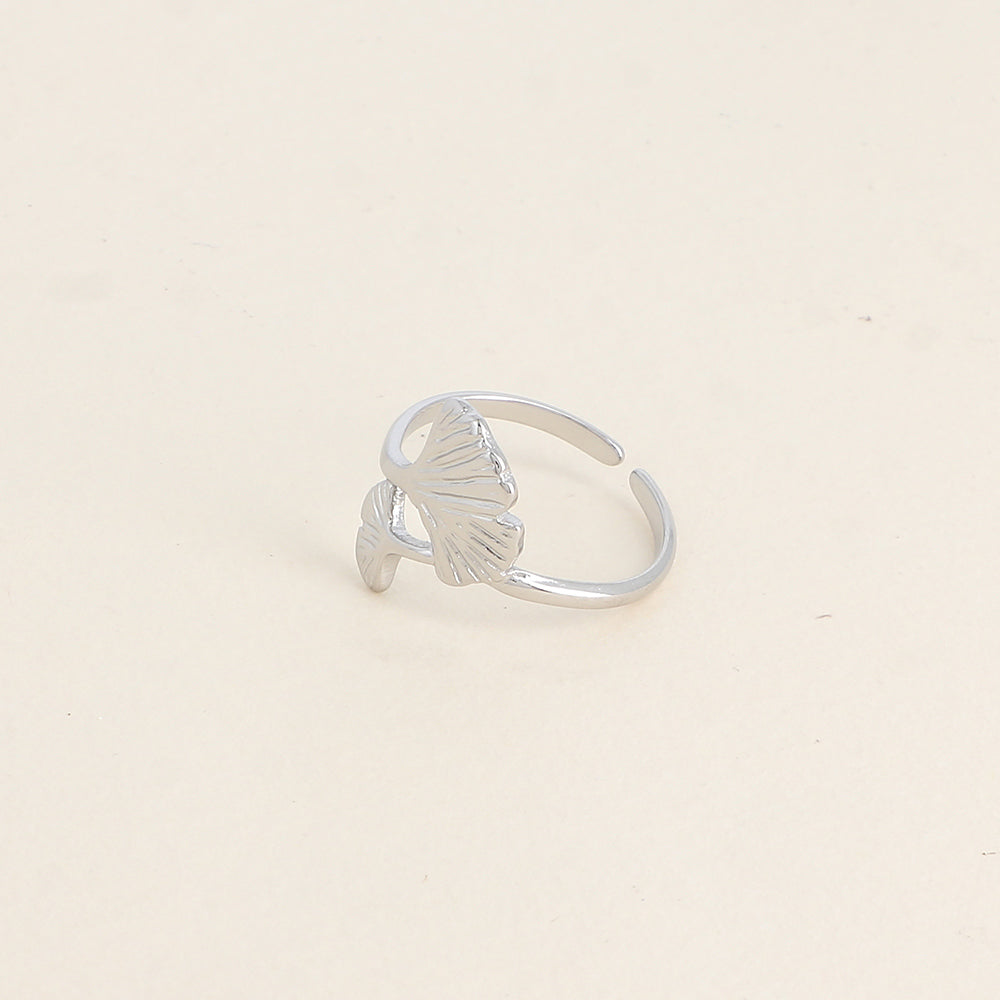 BAGUE - 2 GINKOS / DORE OU ARGENT