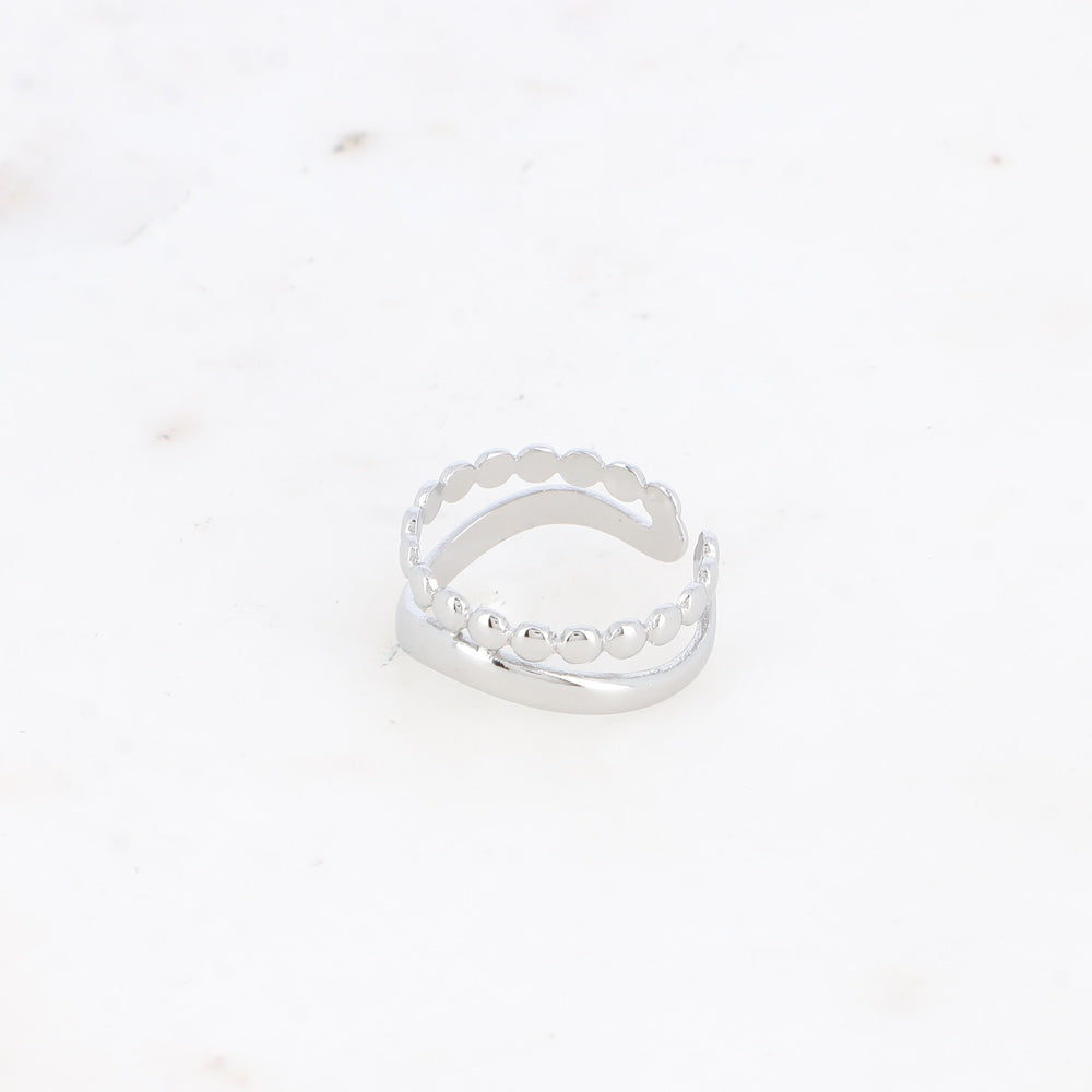 BAGUE - 2 RANGS, EFFET PERLE ET ONDULE SUR LE CÔTE