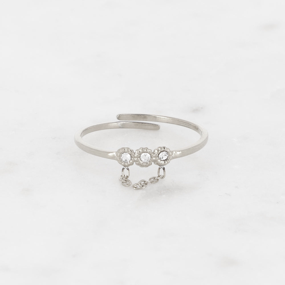 BAGUE MYLA - 3 CRISTAUX ET CHAINE / DORE OU ARGENT