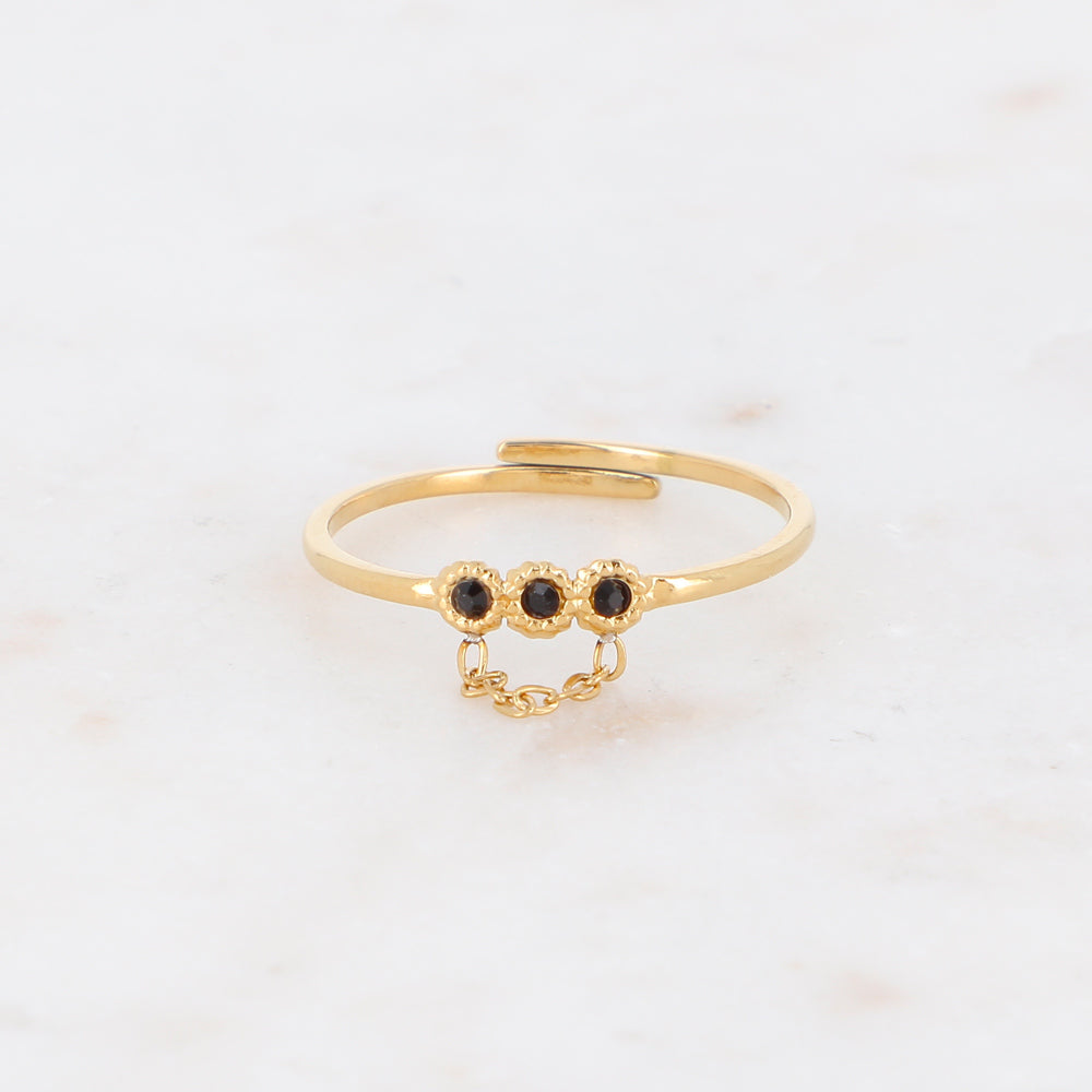 BAGUE MYLA - 3 CRISTAUX ET CHAINE / DORE OU ARGENT