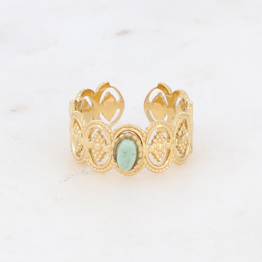 BAGUE SIVETHINE - TEXTUREEE ET AJOURE AVEC PIERRE NATURELLE / DIFFERENTES COULEURS
