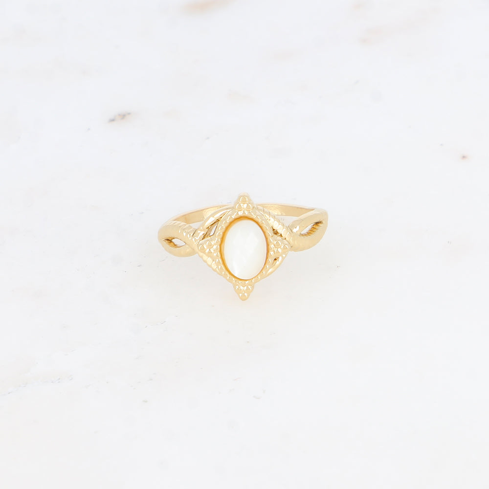 BAGUE AVEC PIERRE NATURELLE OU NACRE / DIFFERENTES COULEURS