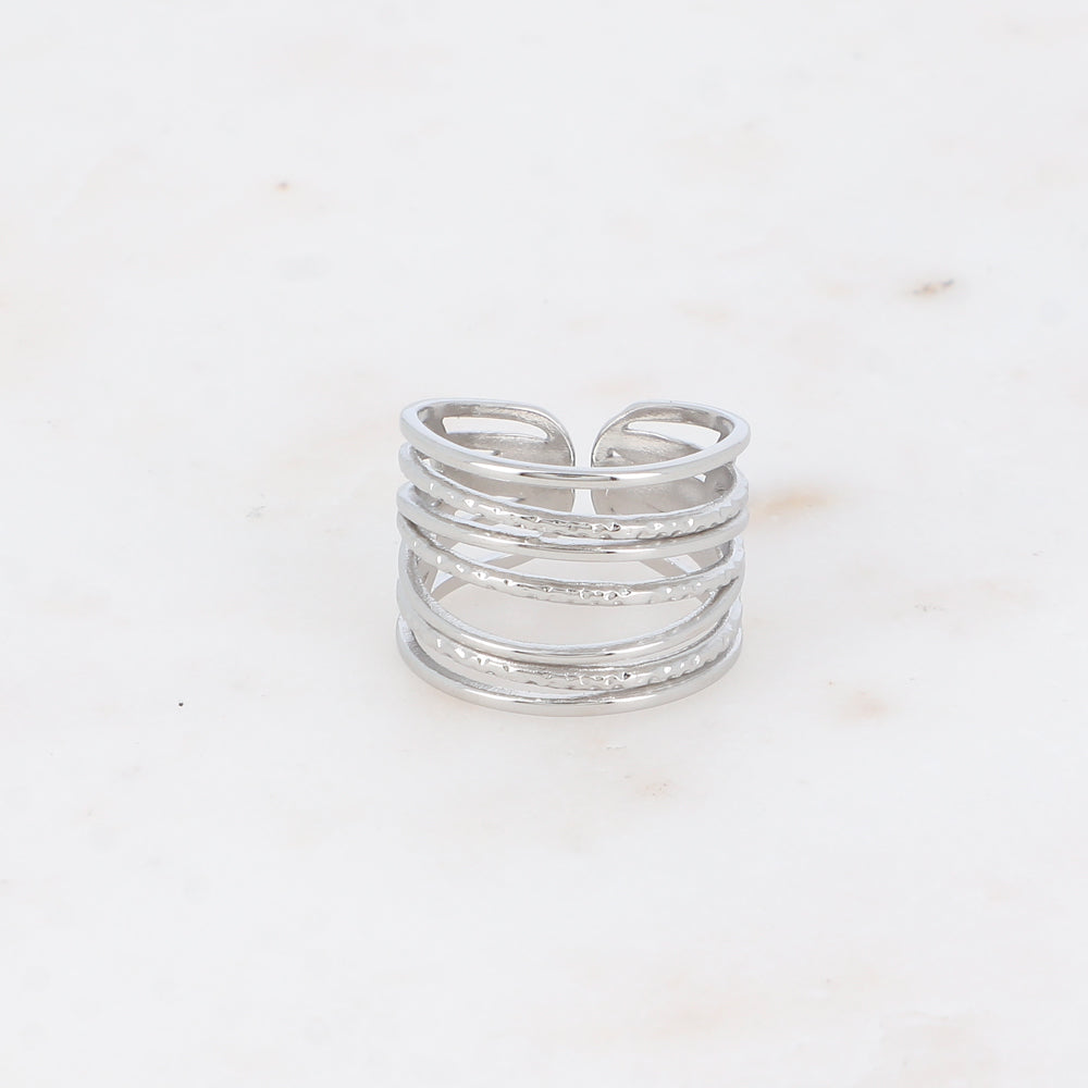 BAGUE LARGE - 7 ANNEAUX ENTRELACES / DORE OU ARGENT