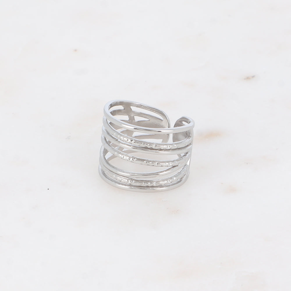 BAGUE LARGE - 7 ANNEAUX ENTRELACES / DORE OU ARGENT