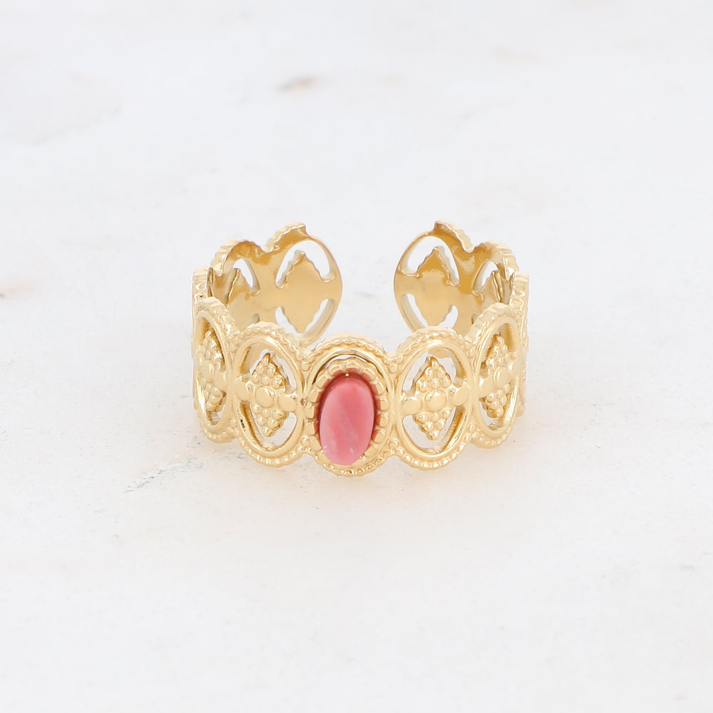 BAGUE SIVETHINE - TEXTUREEE ET AJOURE AVEC PIERRE NATURELLE / DIFFERENTES COULEURS