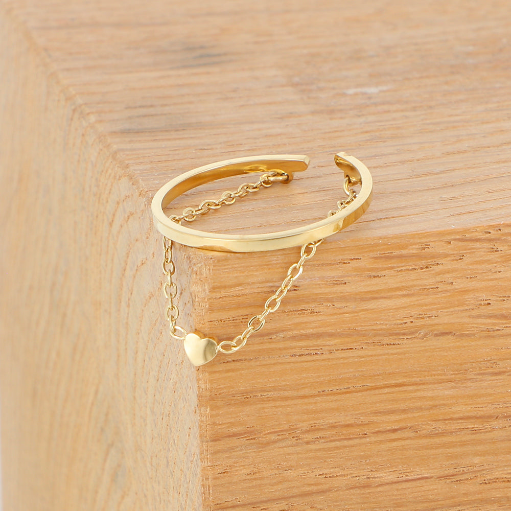 BAGUE AVEC ANNEAU TORSADE ET COEUR SUR CHAINE PENDANTE / DORE OU ARGENT