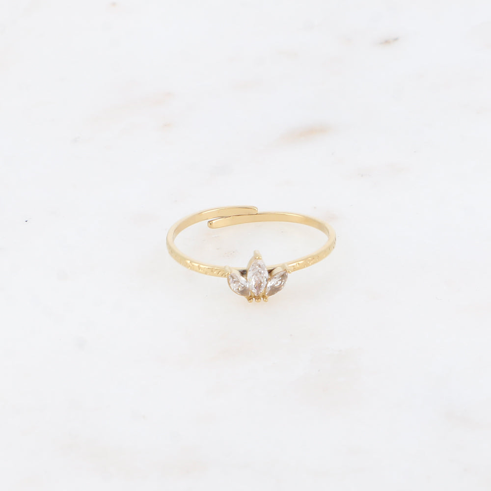 BAGUE FINE - ANNEAU MARTELE ET 3 CRISTAUX / DORE OU ARGENT