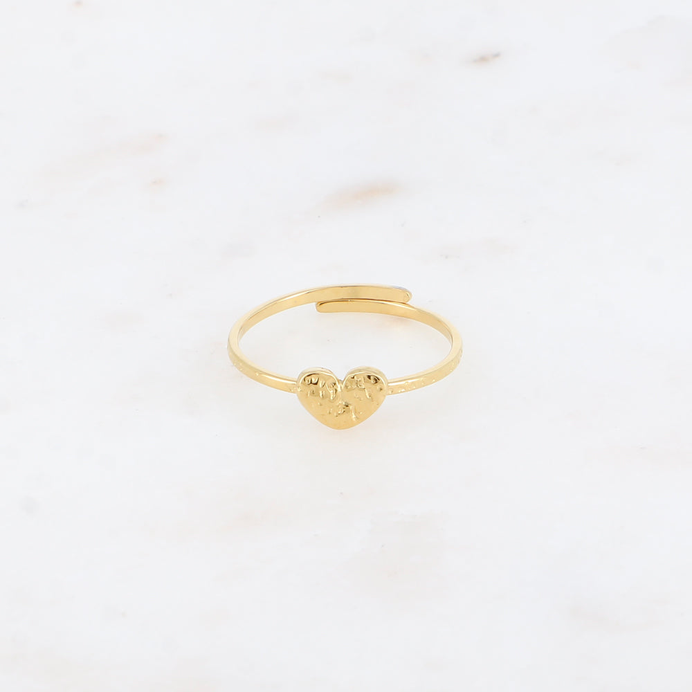 BAGUE FINE - ANNEAU MARTELE ET COEUR PLAT TEXTURE