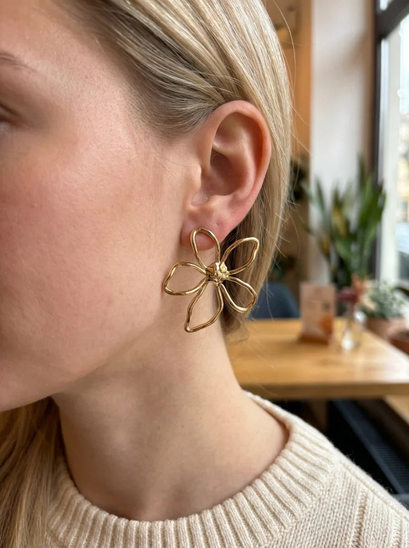 BOUCLES D'OREILLES CLOU FLEUR / DORE OU ARGENT
