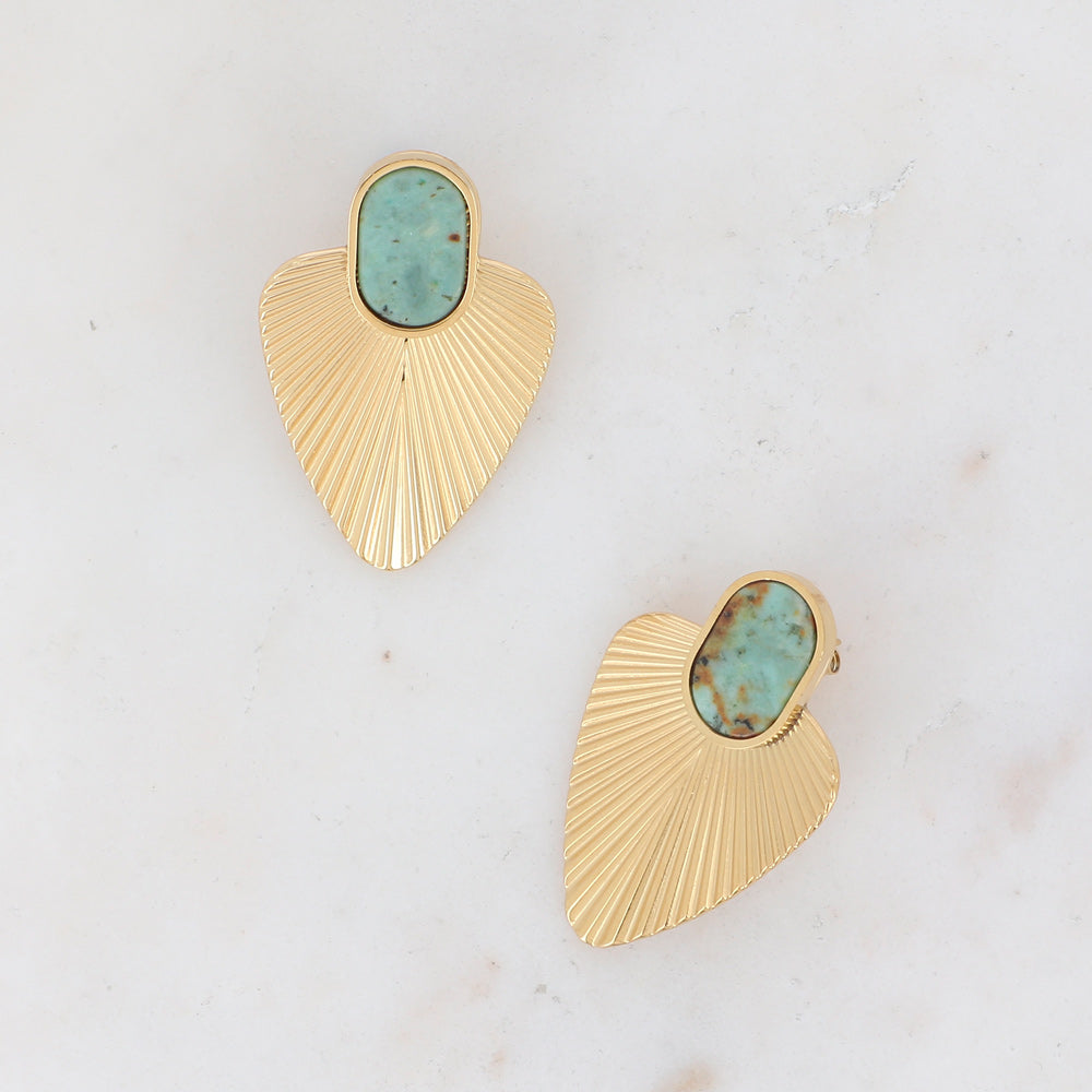 BOUCLES PUCES SANDY - TRIANGLE GRAVE ET PIERRE NATURELLE OVALE