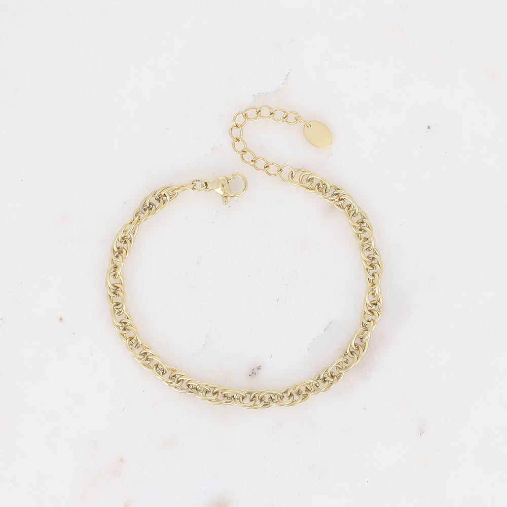 BRACELET - MAILLE ANNEAUX OVALES TORSADES EPAIS / DORE OU ARGENT