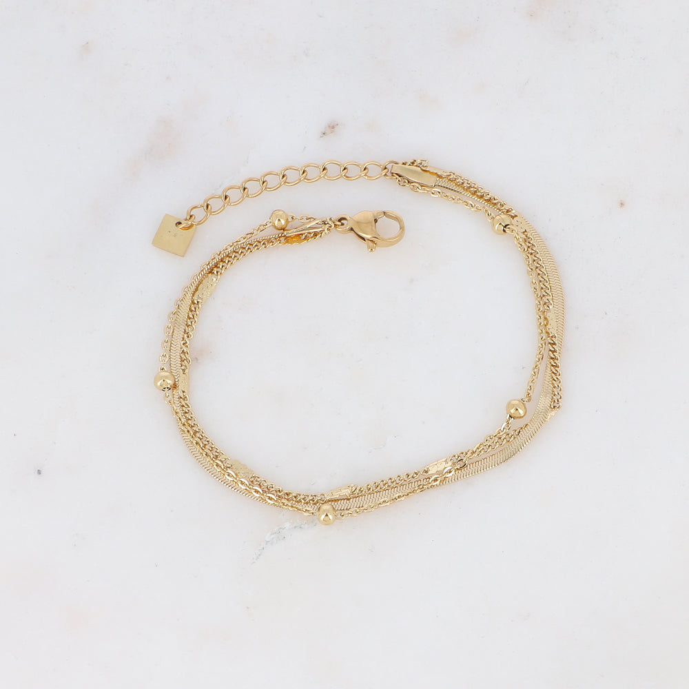 BRACELET FOXY - MAILLE MIROIR AVEC BOULES / DORE OU ARGENT