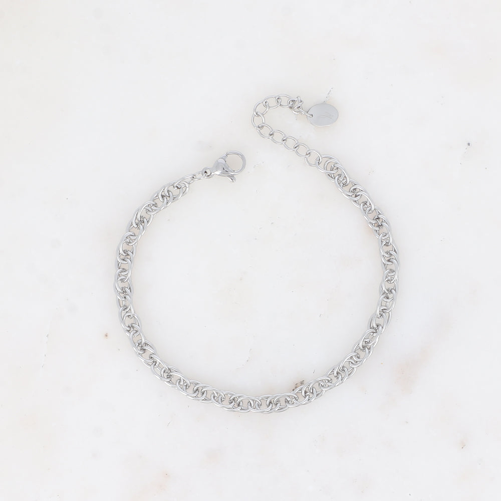 BRACELET - MAILLE ANNEAUX OVALES TORSADES EPAIS / DORE OU ARGENT