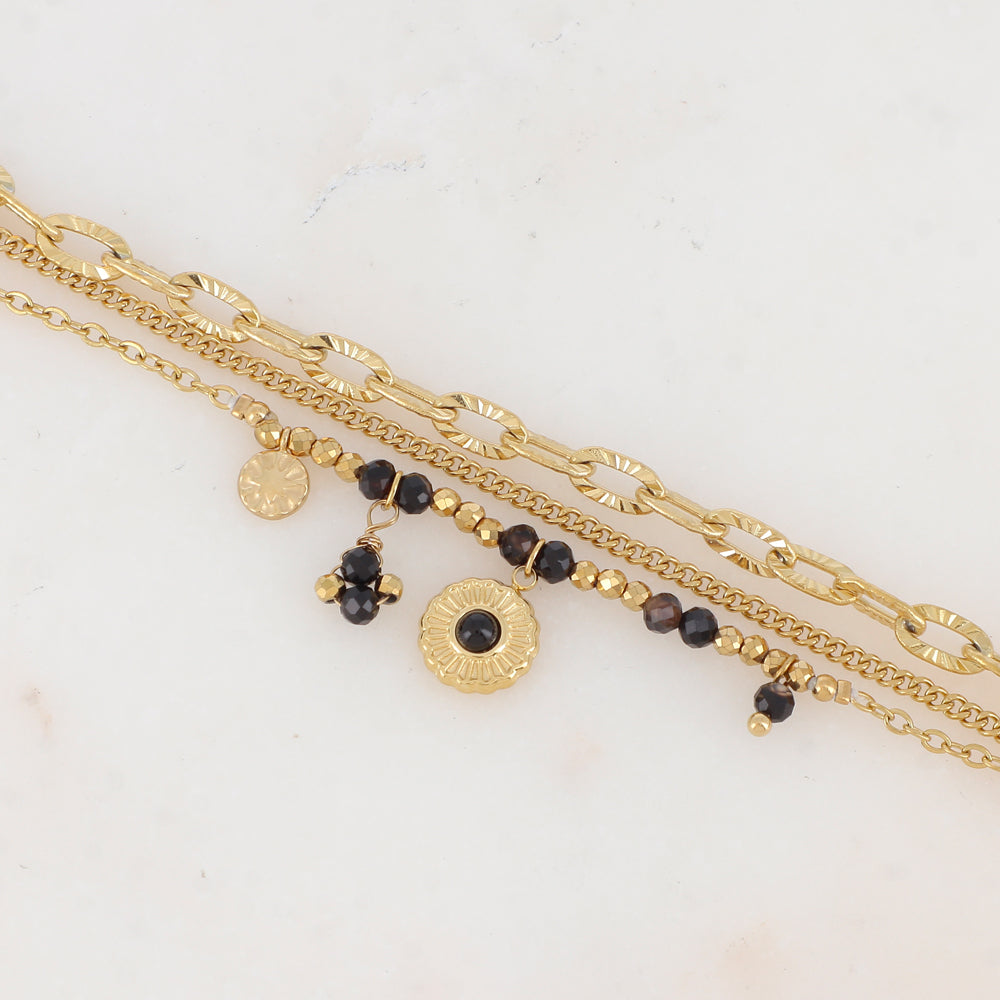 BRACELETS 3 RANGS DORE NOIR