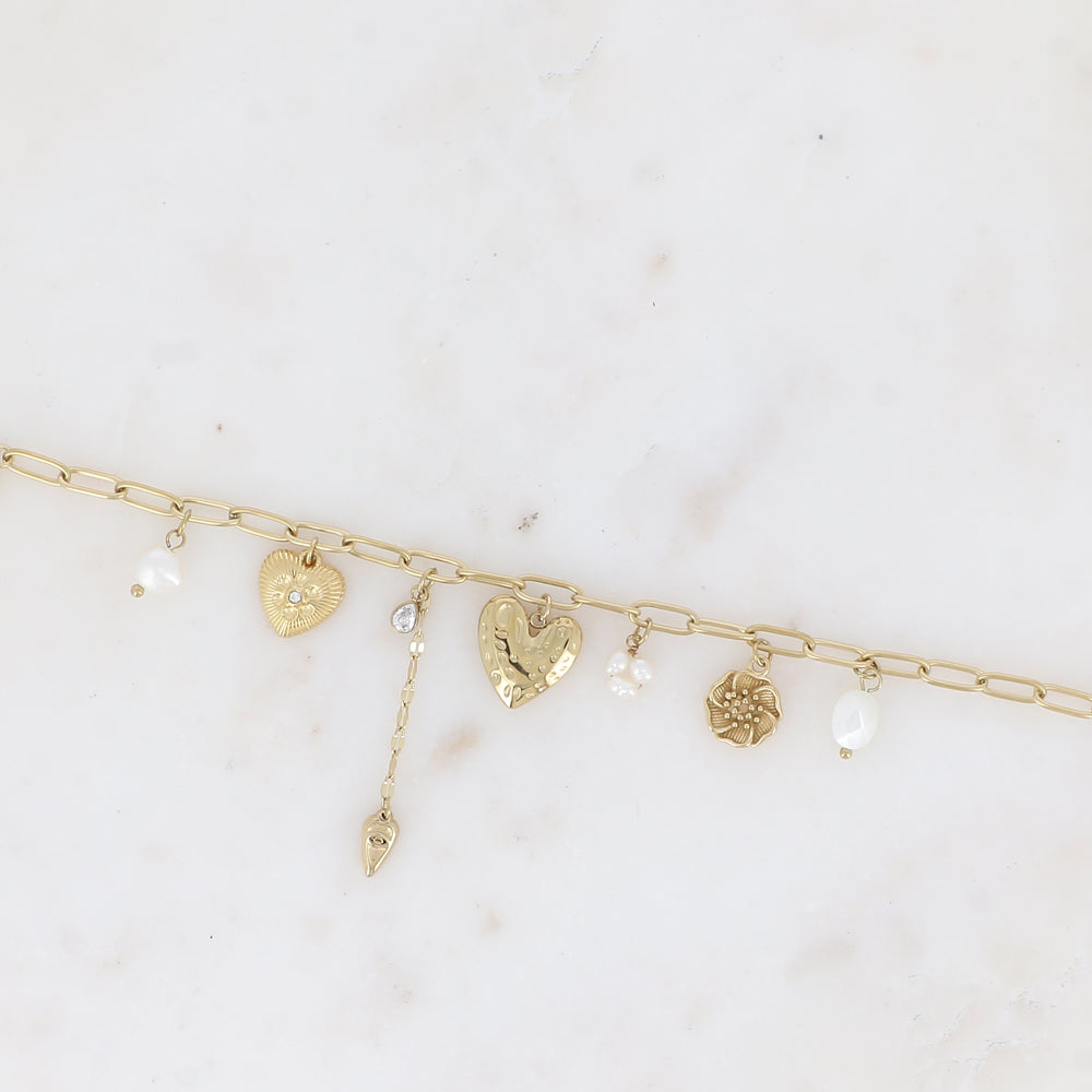 BRACELET BETHANY - MAILLE OVALE AVEC BRELOQUES