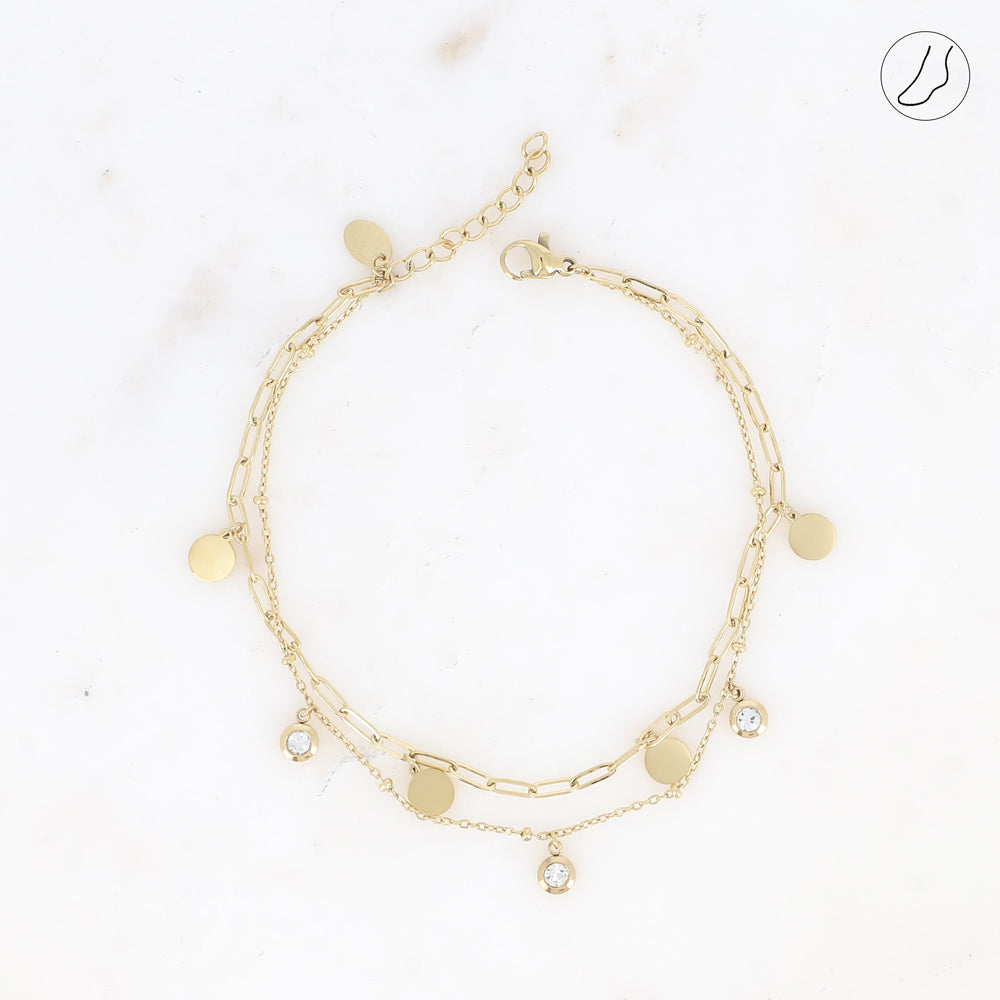 BRACELET DE CHEVILLE - 2 RANGS / DORE OU ARGENT