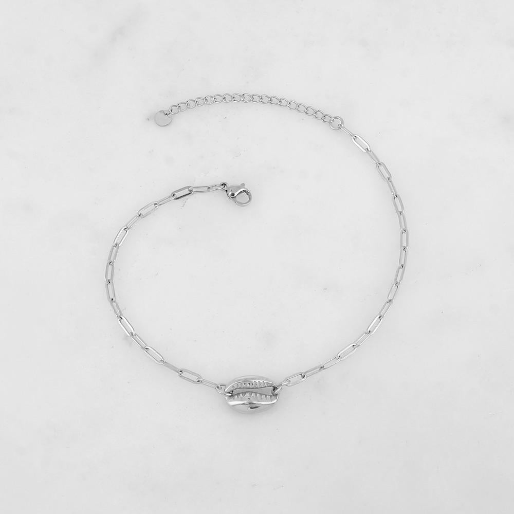 BRACELET DE CHEVILLE EN MAILLE AVEC CAURI / DORE OU ARGENT
