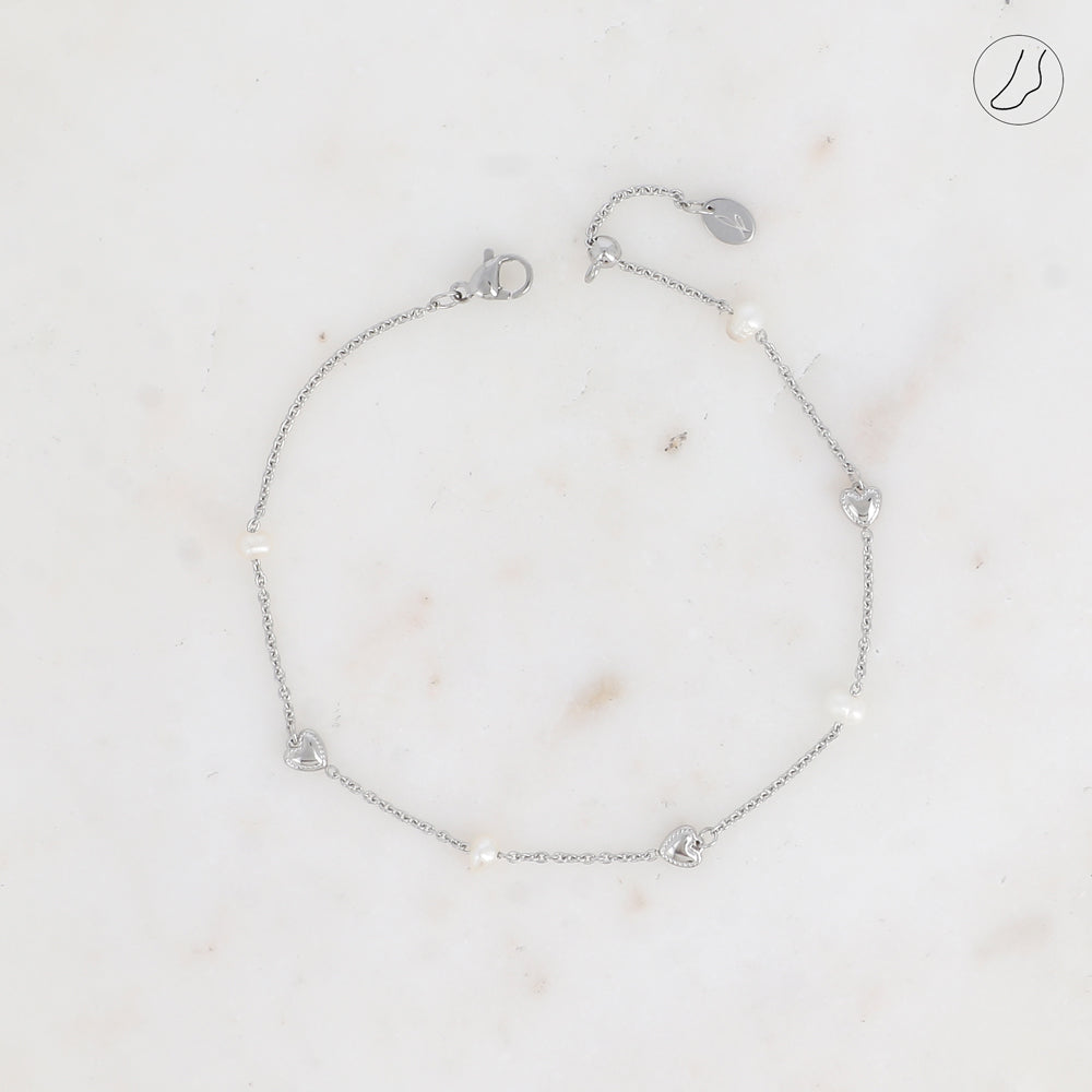 BRACELET DE CHEVILLE COEURA - COEURS ET PERLES D'EAU DOUCE