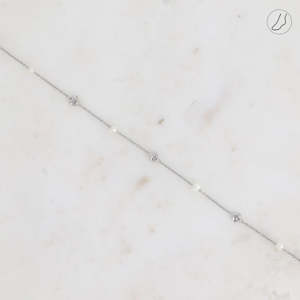 BRACELET DE CHEVILLE COEURA - COEURS ET PERLES D'EAU DOUCE