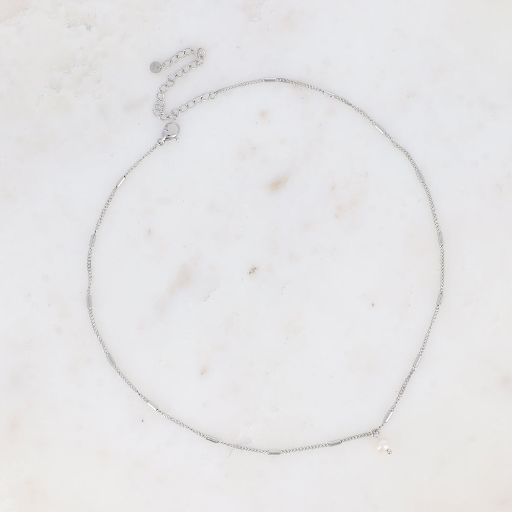 COLLIER - CHAINE AVEC TUBE ET PERLE D'EAU DOUCE