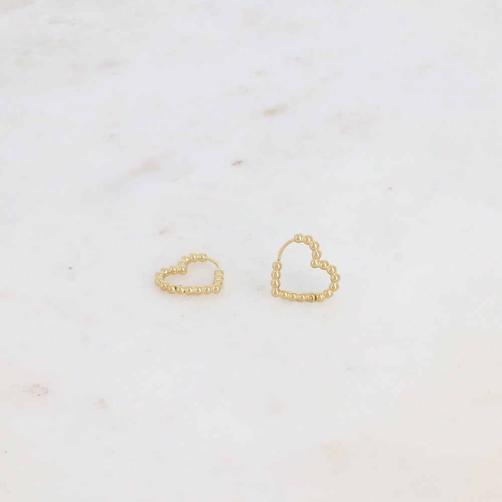 CREOLES - ANNEAU COEUR EFFET BOULES / DORE OU ARGENT