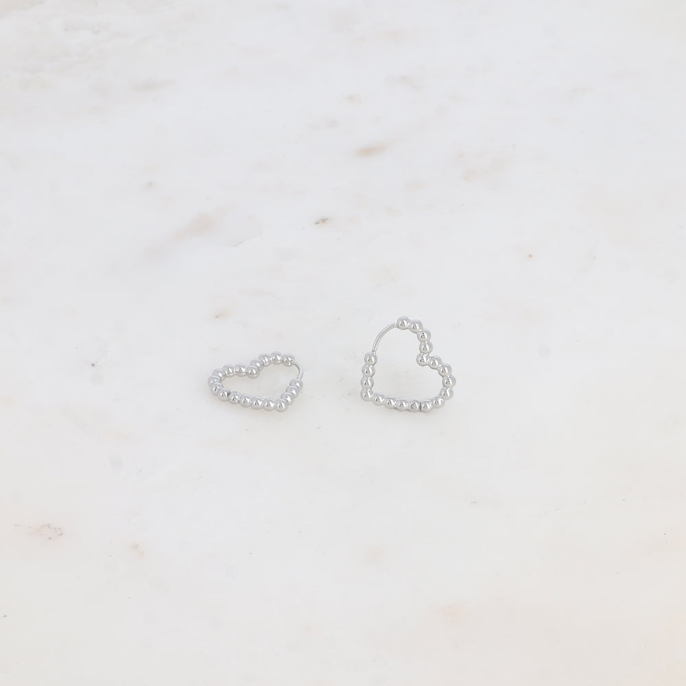CREOLES - ANNEAU COEUR EFFET BOULES / DORE OU ARGENT