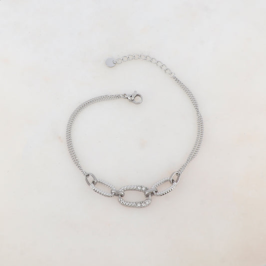 BRACELET 2 RANGS AVEC ANNEAUX OVALES ET STRASS