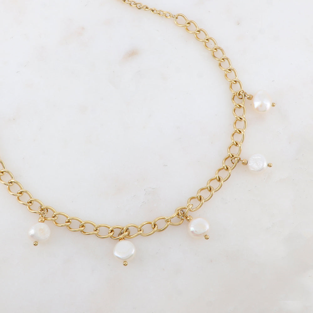 COLLIER EN MAILLE, PERLES D'EAU DOUCE