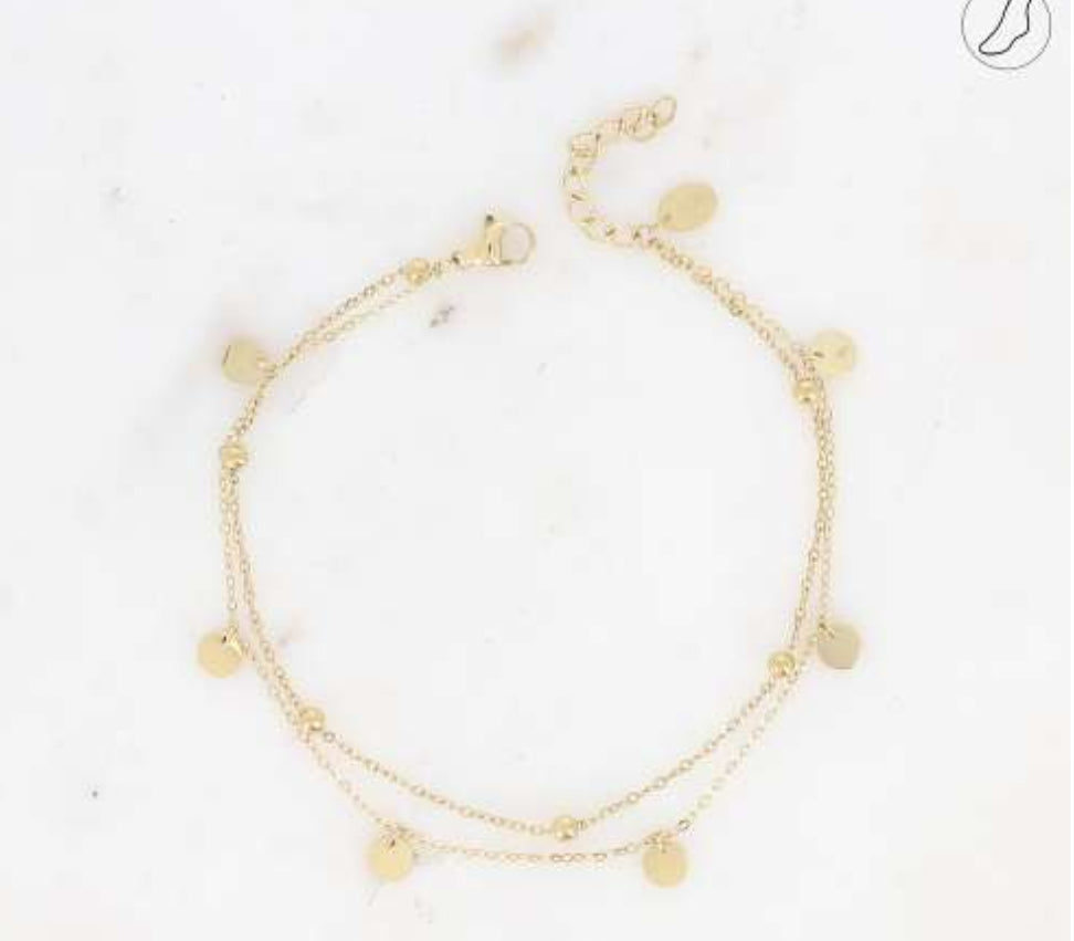 BRACELET DE CHEVILLE IVANNE - 2 RANGS / DORE OU ARGENT