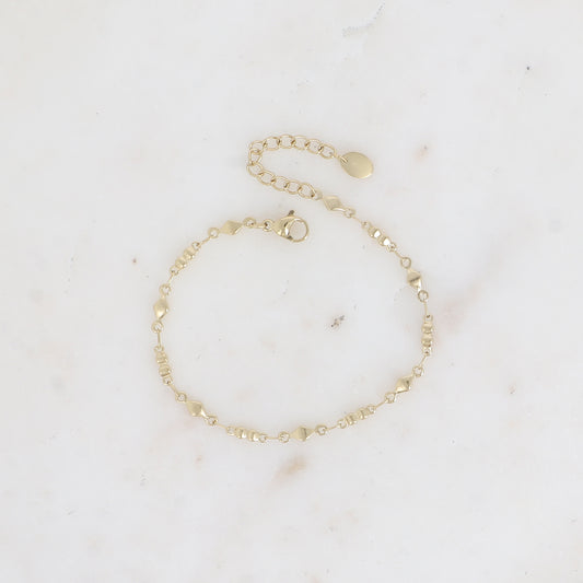 BRACELET - MAILLE 2 GRAINS ET ANNEAUX LOSANGES / DORE OU ARGENT